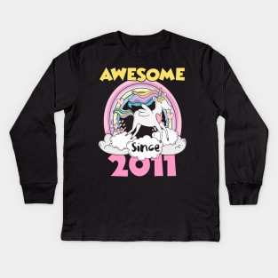Cute Awesome Unicorn 2011 Funny Gift Pink Kids Long Sleeve T-Shirt